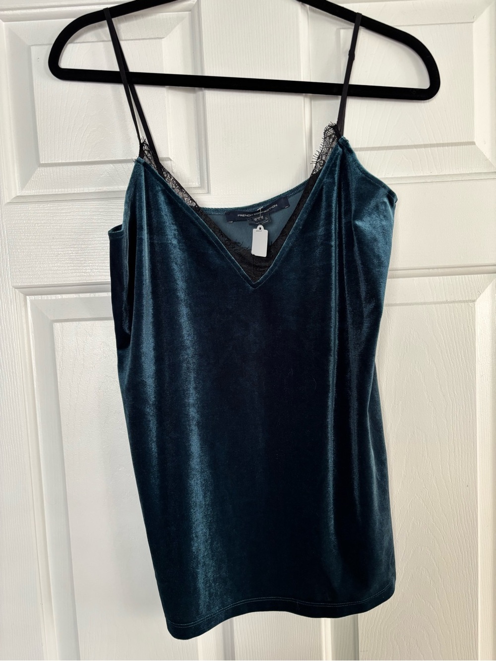 French Connection Teal Velvet Lace-Trim Cami